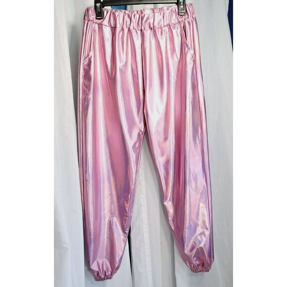Pink Metallic Shiny Jogger Sweat Pants XL Womens - Picture 4 of 10